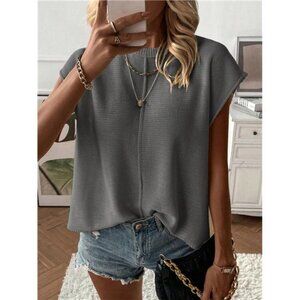 Women Solid Color Round Neck Loose Casual Sweater Vest, Autumn/Winter
